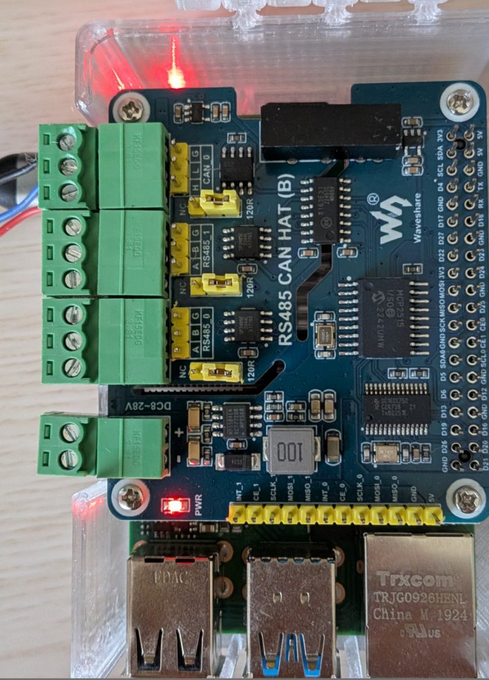 "Waveshare RS485 CAN HAT (B) mounted on RPi 4"